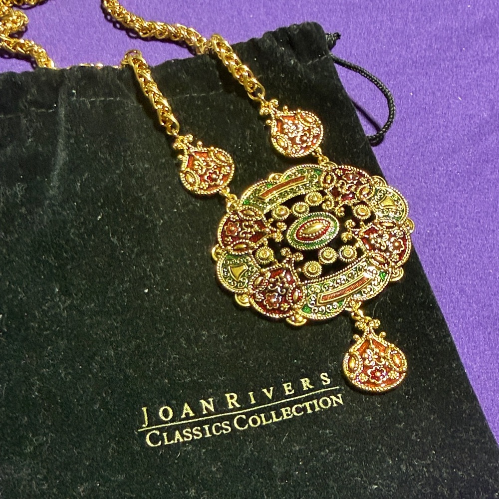 Elegant Joan Rivers Gold and Multicolor Enamel Pendant Necklace (1)
